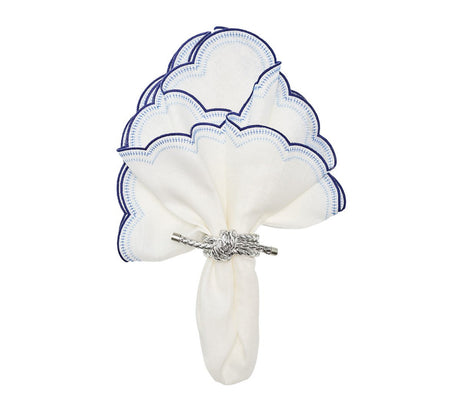 Lune Napkin in White & Navy, Set of 4 by Kim Seybert White/Navy 21"L x 21"W x 0.1"H - Set of 4 Napkins at FIG LINENS AND HOME 1