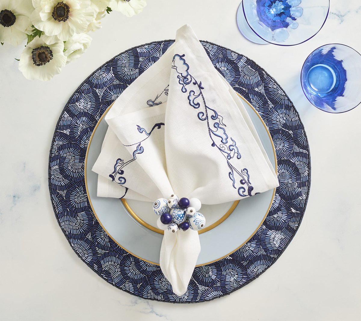 Lune Placemat in Blue, Set of 2 by Kim Seybert Blue 15"L X 15"W X 0.1"H - Set of 2 Placemats at FIG LINENS AND HOME 6