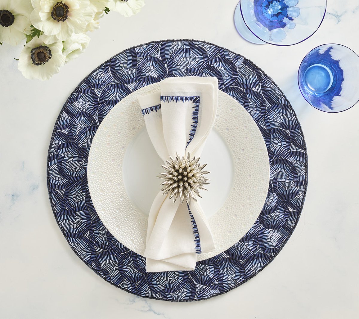 Lune Placemat in Blue, Set of 2 by Kim Seybert Blue 15"L X 15"W X 0.1"H - Set of 2 Placemats at FIG LINENS AND HOME 5