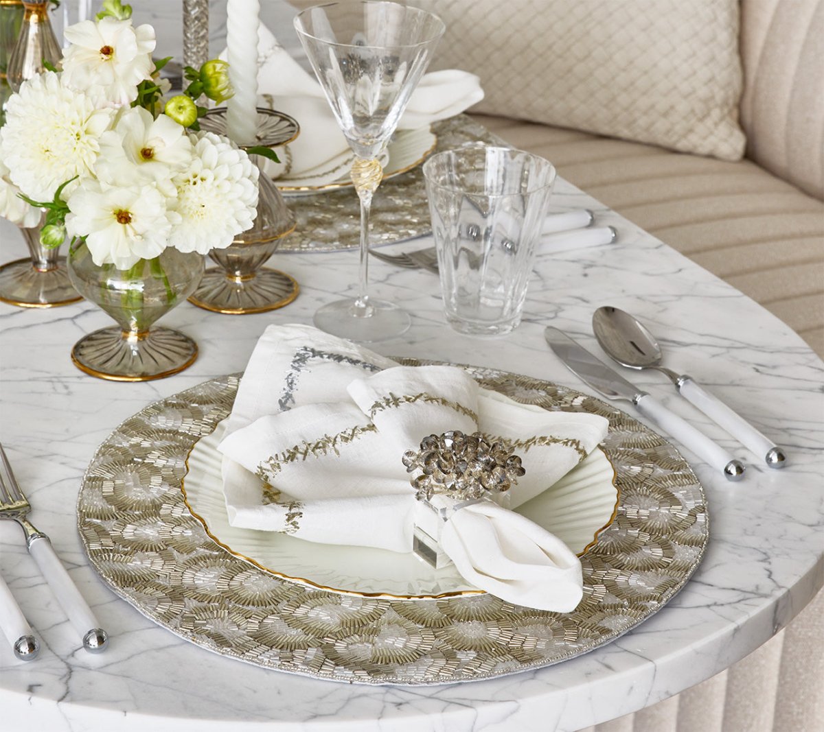 Lune Placemat in Silver, Set of 2 by Kim Seybert Silver 15"L X 15"W X 0.1"H - Set of 2 Placemats at FIG LINENS AND HOME 3