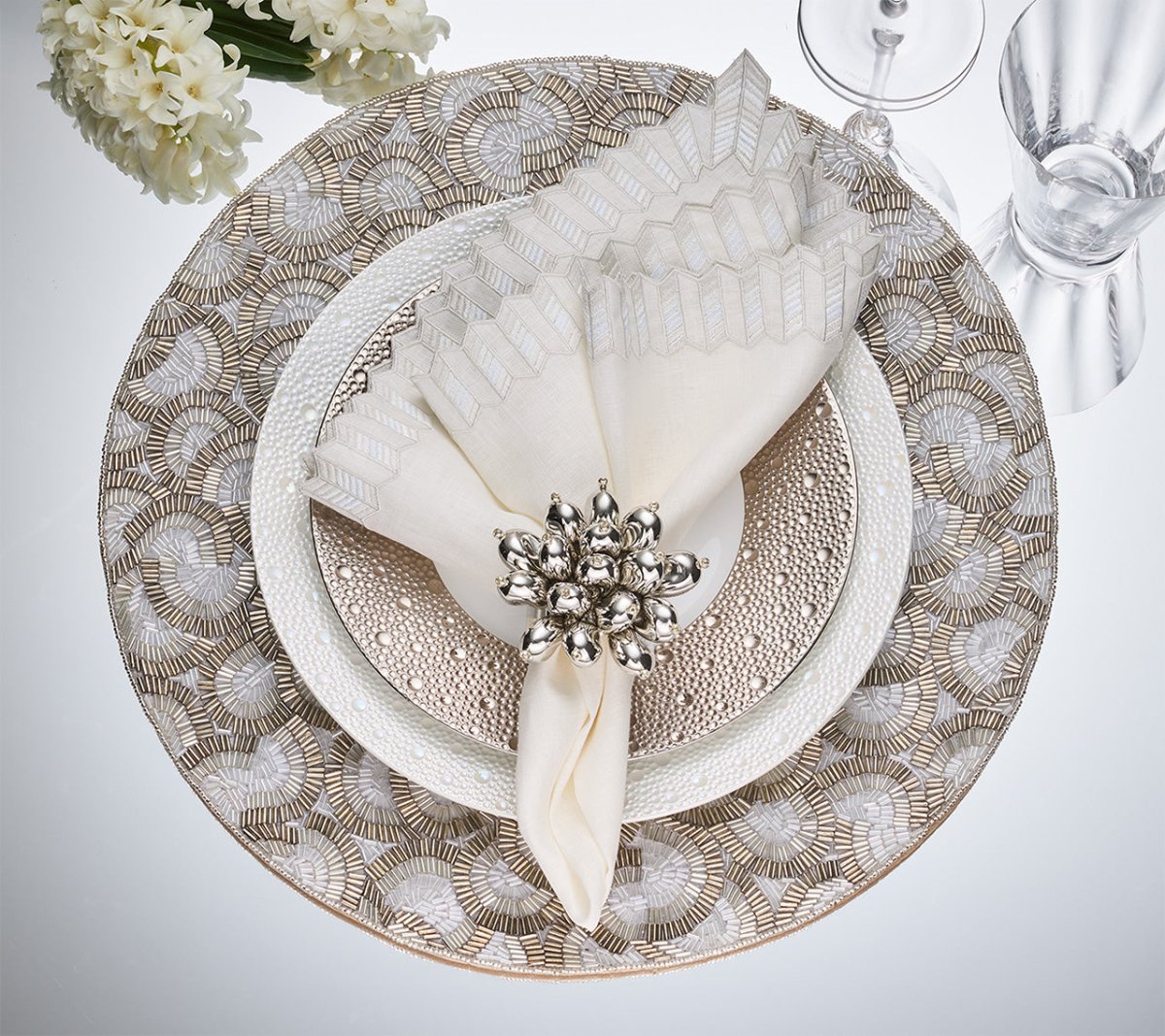 Lune Placemat in Silver, Set of 2 by Kim Seybert Silver 15"L X 15"W X 0.1"H - Set of 2 Placemats at FIG LINENS AND HOME 5