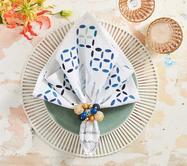 Malta Napkin in White & Blue by Kim Seybert at Fig Linens and Home 3