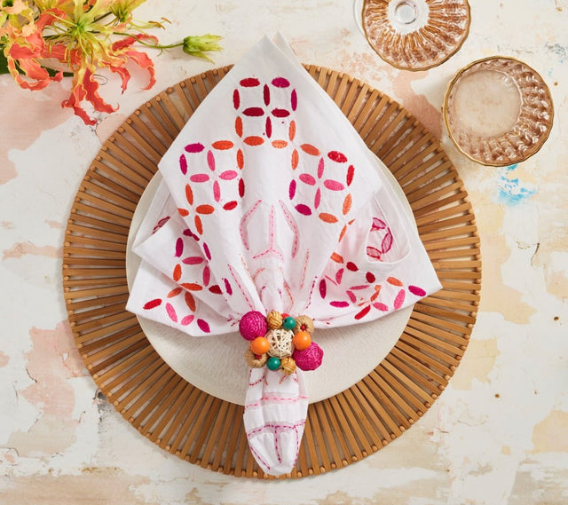 Malta Napkin in White, Pink & Orange by Kim Seybert at Fig Linens and Home 1