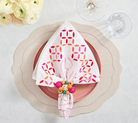 Malta Napkin in White, Pink & Orange by Kim Seybert at Fig Linens and Home 4