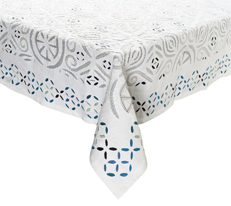 Malta Tablecloth in White & Blue by Kim Seybert at Fig Linens and Home 1