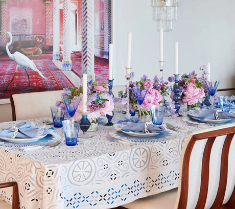 Malta Tablecloth in White & Blue by Kim Seybert at Fig Linens and Home 2