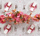 Malta Tablecloth in White, Pink & Orange by Kim Seybert at Fig Linens and Home 3