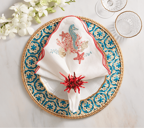 Marina Napkin in White & Multi Set of 4 by Kim Seybert at Fig Linens and Home - 3