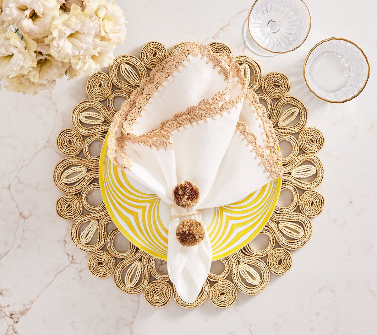 Marisol Placemat in Ivory & Natural Set of 4 by Kim Seybert - Lifestyle at Fig Linens and Home 4