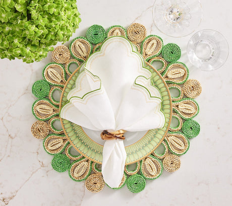 Marisol Placemat in Natural & Green Set of 4 by Kim Seybert - Lifestyle at Fig Linens and Home 2
