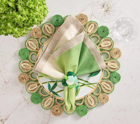 Marisol Placemat in Natural & Green Set of 4 by Kim Seybert - Lifestyle at Fig Linens and Home 1