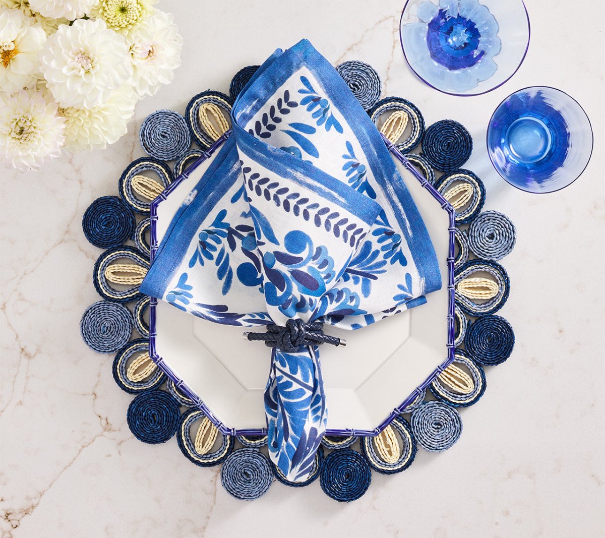 Marisol Placemat in Navy & Blue Set of 4 by Kim Seybert - Lifestyle at Fig Linens and Home 3