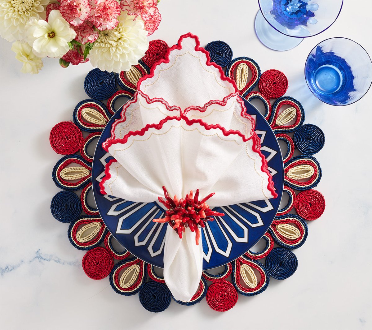 Marisol Placemat in Red, White & Blue Set of 4 by Kim Seybert - Patriotic Table Linens 3
