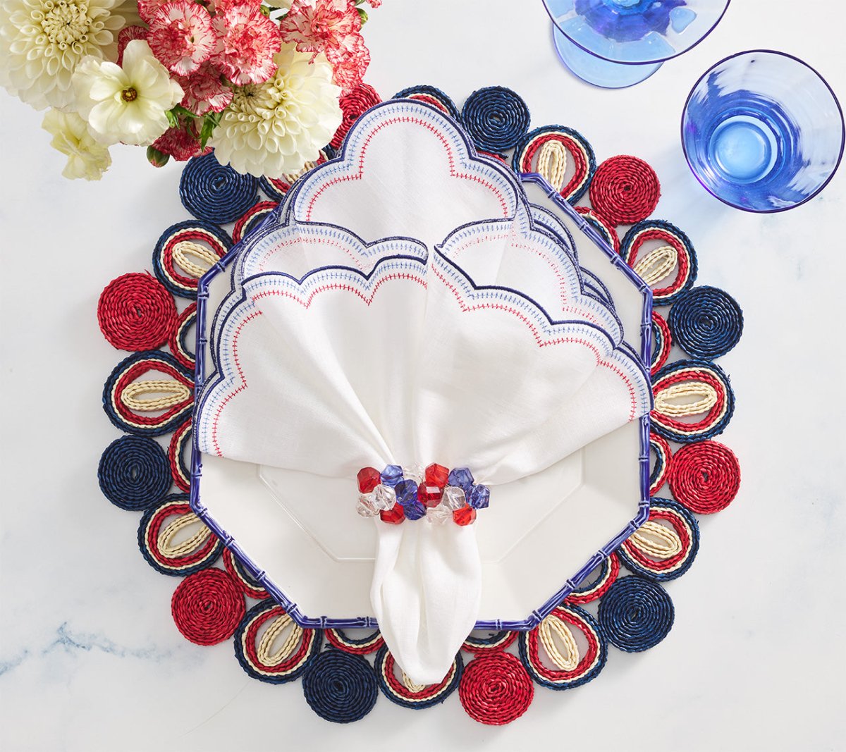 Marisol Placemat in Red, White & Blue Set of 4 by Kim Seybert - Patriotic Table Linens 2