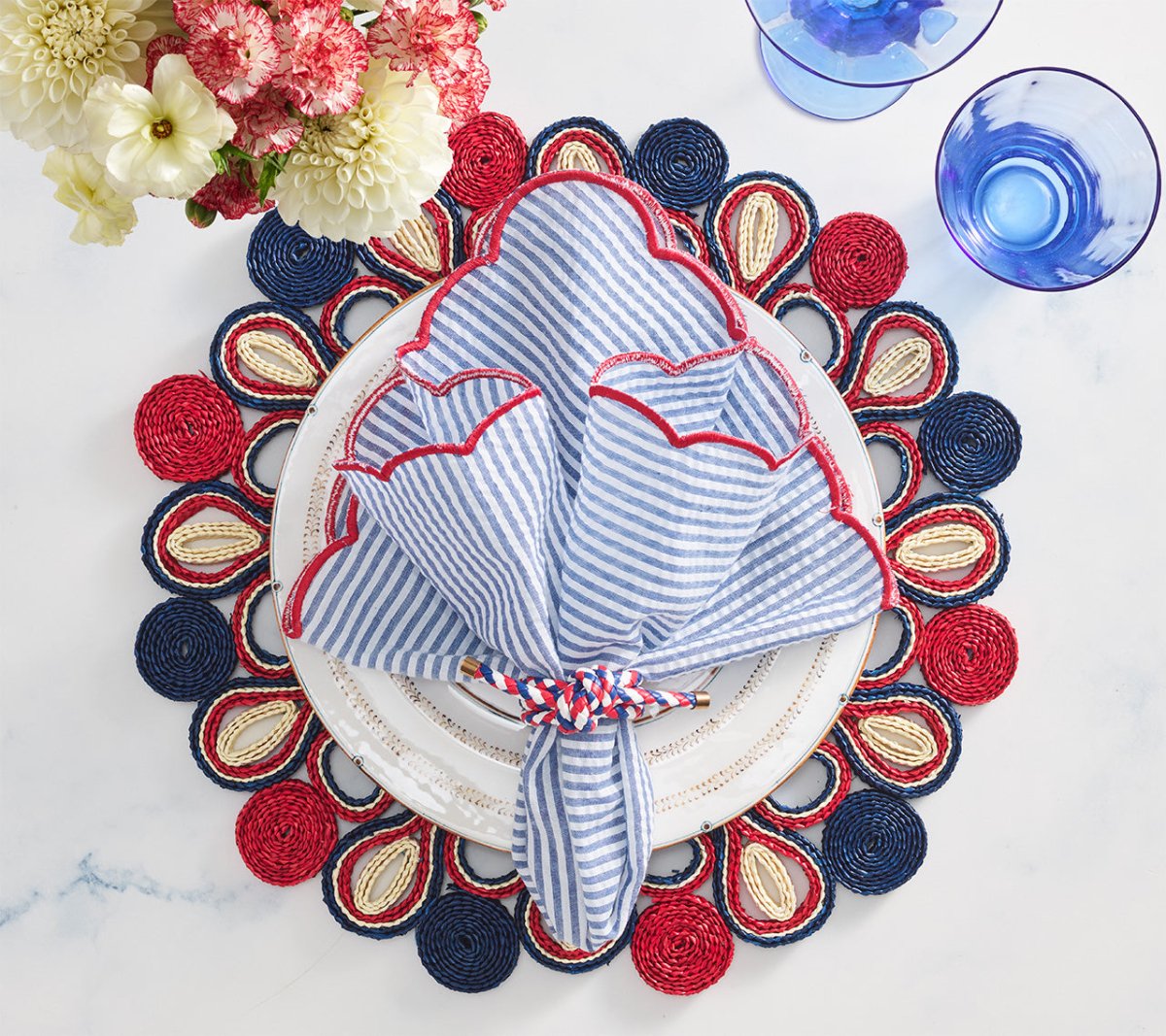 Marisol Placemat in Red, White & Blue Set of 4 by Kim Seybert - Patriotic Table Linens 4