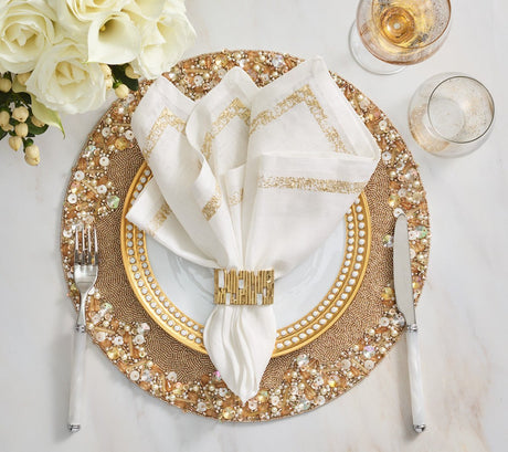 Matrix Napkin Ring in Gold Set of 4 by Kim Seybert at Fig Linens and Home - Lifestyle 1