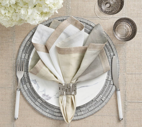 Matrix Napkin Ring in Silver Set of 4 by Kim Seybert at Fig Linens and Home - Lifestyle 1