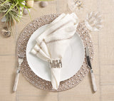 Matrix Napkin Ring in Silver Set of 4 by Kim Seybert at Fig Linens and Home - Lifestyle 4