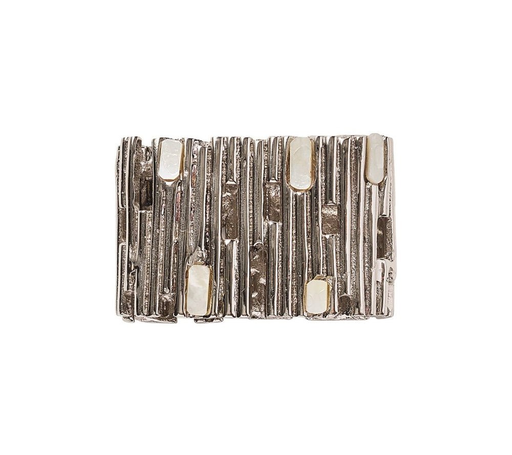 Matrix Napkin Ring in Silver Set of 4 by Kim Seybert at Fig Linens and Home - Front View 1