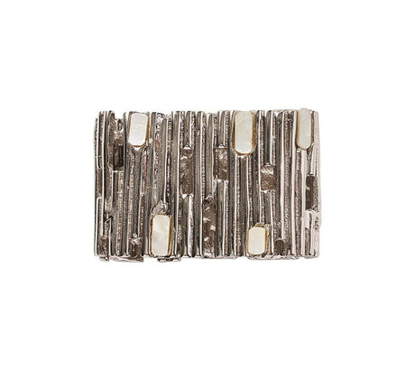 Matrix Napkin Ring in Silver Set of 4 by Kim Seybert at Fig Linens and Home - Front View 1