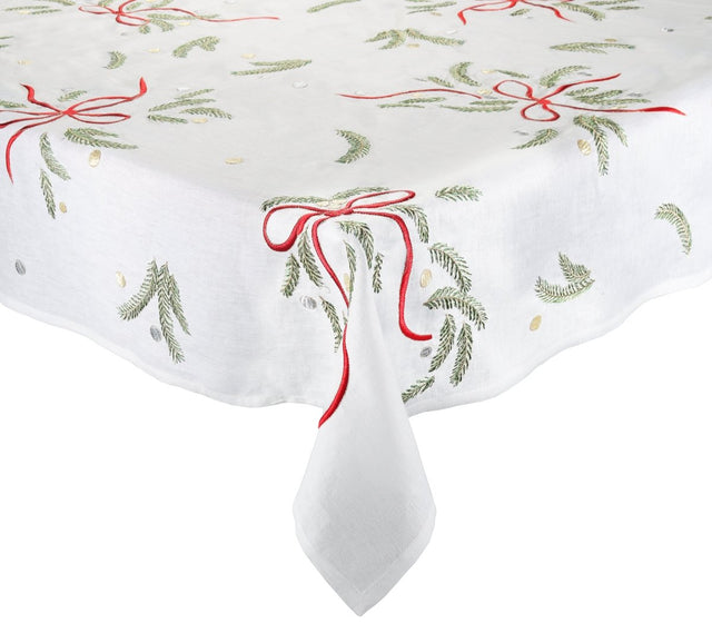 Merry and Bright Tablecloth in White, Red & Green Kim Seybert