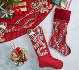 Kim Seybert Red, Green & Gold Merry Bow Christmas Holiday Stocking at Fig Linens and Home 1