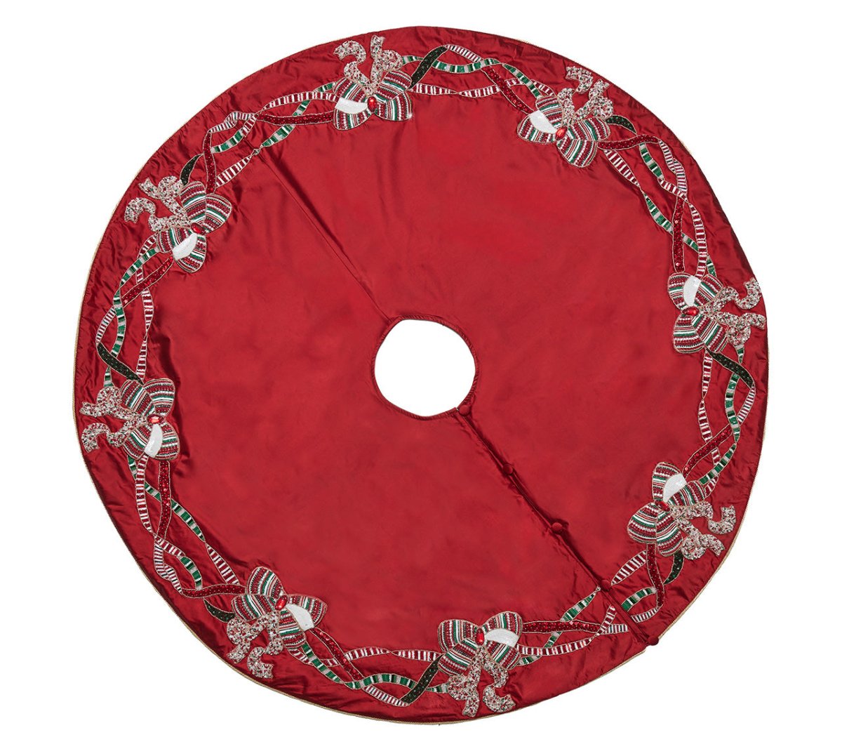 Merry Garland Tree Skirt in Red, Green & Gold Kim Seybert at Fig Linens and Home 1