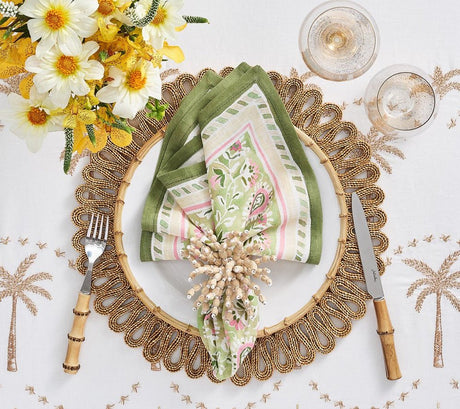 Mira Napkin in Green & Pink by Kim Seybert at Fig Linens and Home - Lifestyle 2