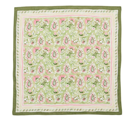 Mira Napkin in Green & Pink by Kim Seybert at Fig Linens and Home - Open Flat