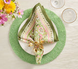 Mira Napkin in Green & Pink by Kim Seybert at Fig Linens and Home - Lifestyle 1