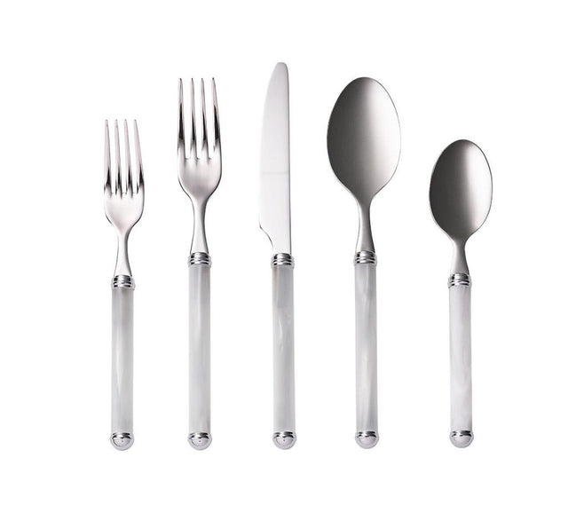 Mirage 5-Piece Place Setting in White & Silver by Kim Seybert at Fig Linens and Home - View 1