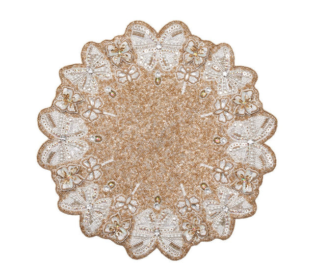 Monarch Placemat in Champagne & Crystal Set of 2 by Kim Seybert at Fig Linens and Home - 1