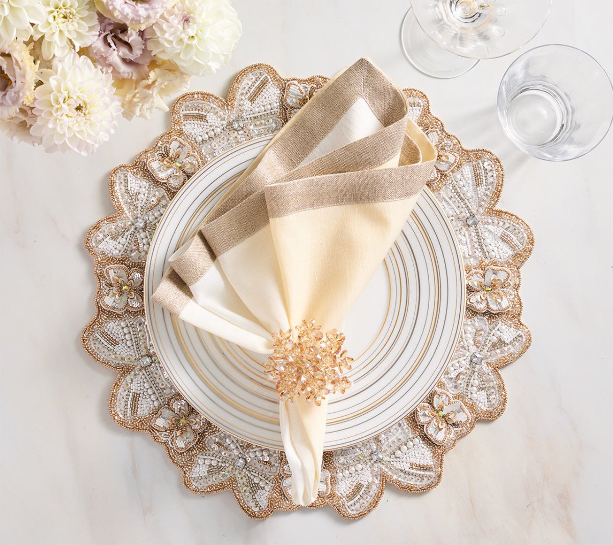 Monarch Placemat in Champagne & Crystal Set of 2 by Kim Seybert at Fig Linens and Home 5