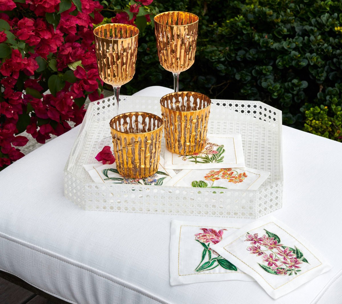 Kim Seybert Orchid Cocktail Napkins Set of 6 at Fig Linens and Home - Lifestyle 1