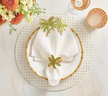 Kim Seybert Palmera Napkins Green and Gold - Set of 4 at Fig Linens and Home - View 3