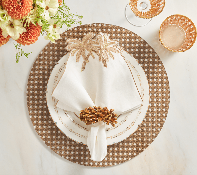 Palmera Napkins in White, Natural & Gold Set of 4 by Kim Seybert at Fig Linens and Home - View 3