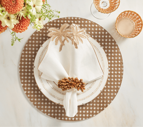 Palmera Napkins in White, Natural & Gold Set of 4 by Kim Seybert at Fig Linens and Home - View 3