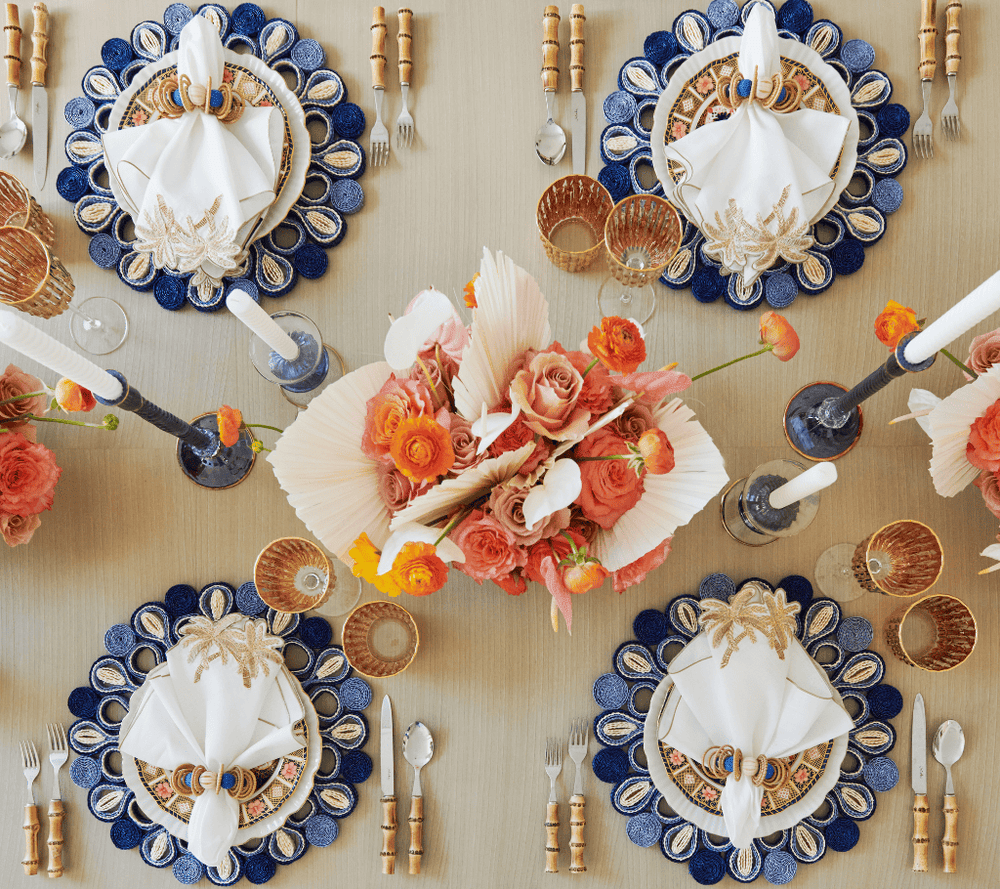 Palmera Napkins in White, Natural & Gold Set of 4 by Kim Seybert at Fig Linens and Home - View 2
