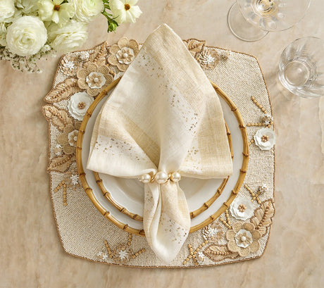 Pearl Drift Napkin Ring in Pearl & Gold Set of 4 by Kim Seybert at Fig Linens and Home 6