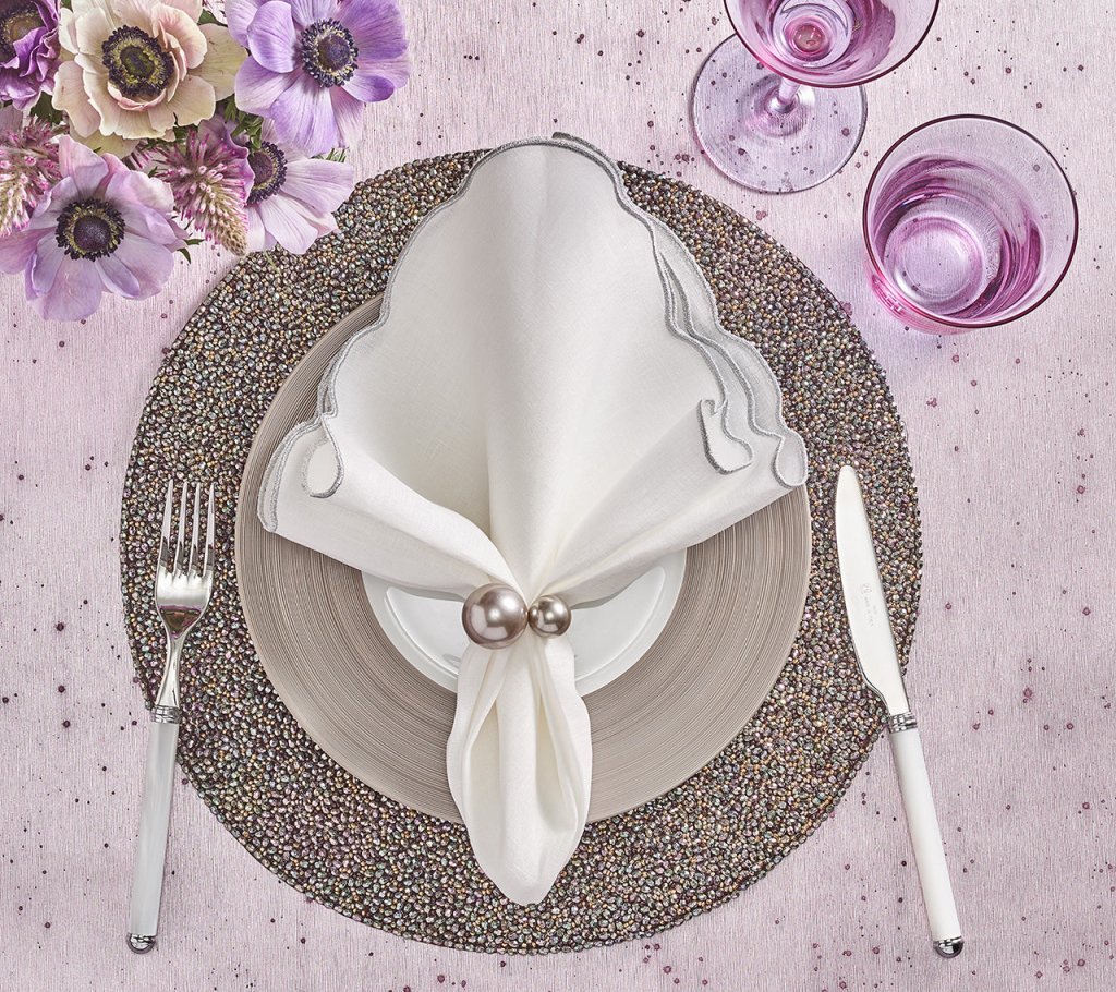 Pearl Napkin Ring in Gray & Silver Set of 4 by Kim Seybert - Lifestyle 3