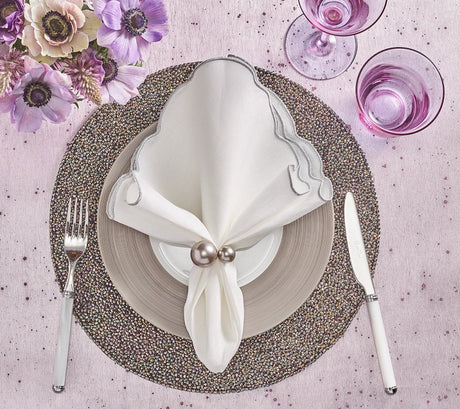 Pearl Napkin Ring in Gray & Silver Set of 4 by Kim Seybert - Lifestyle 3