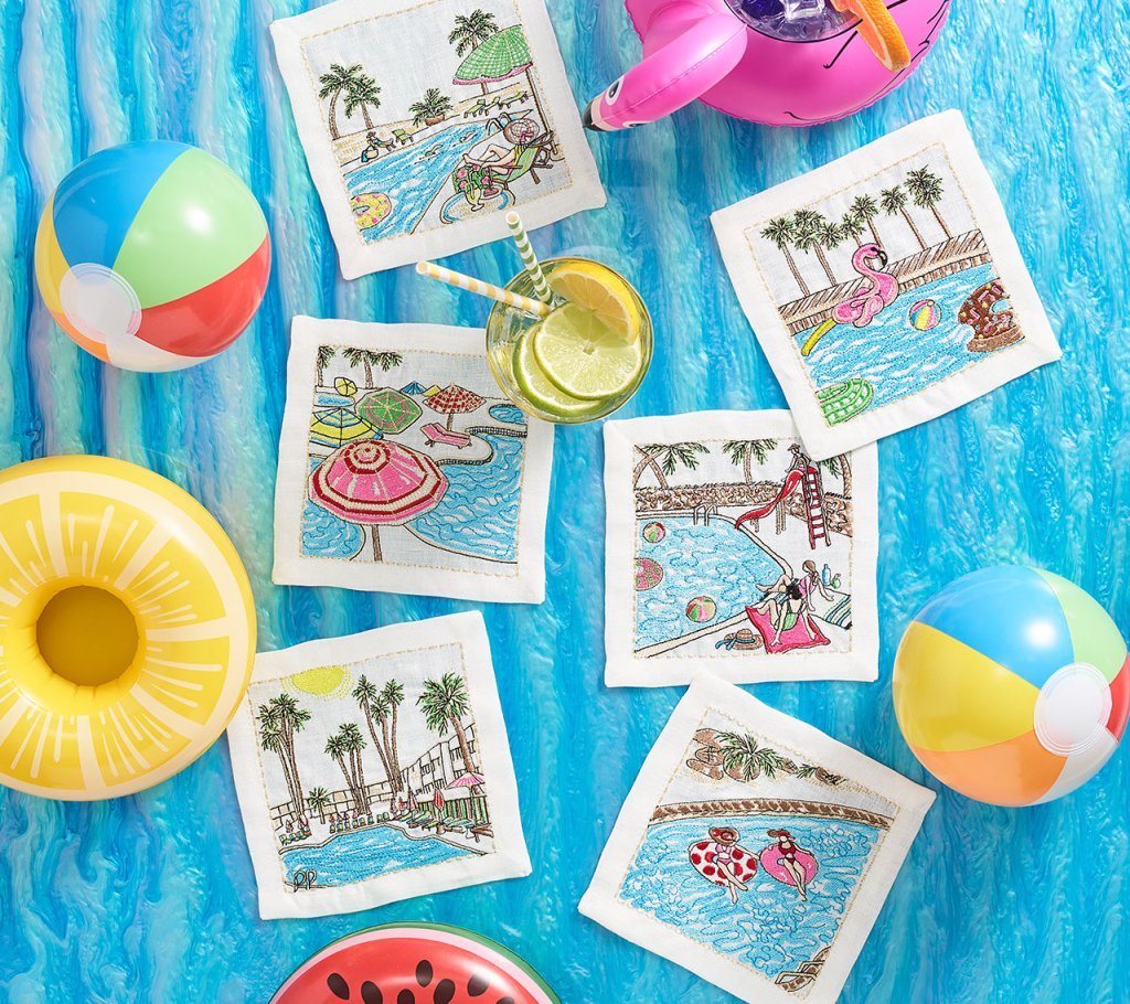 Pool Day Cocktail Napkins Set of 6 in Gift Box by Kim Seybert at Fig Linens and Home - View 2