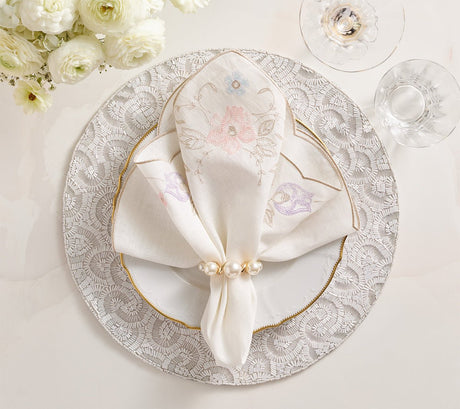 Printemps Napkin in White & Multi Set of 4 by Kim Seybert - Fig Linens and Home