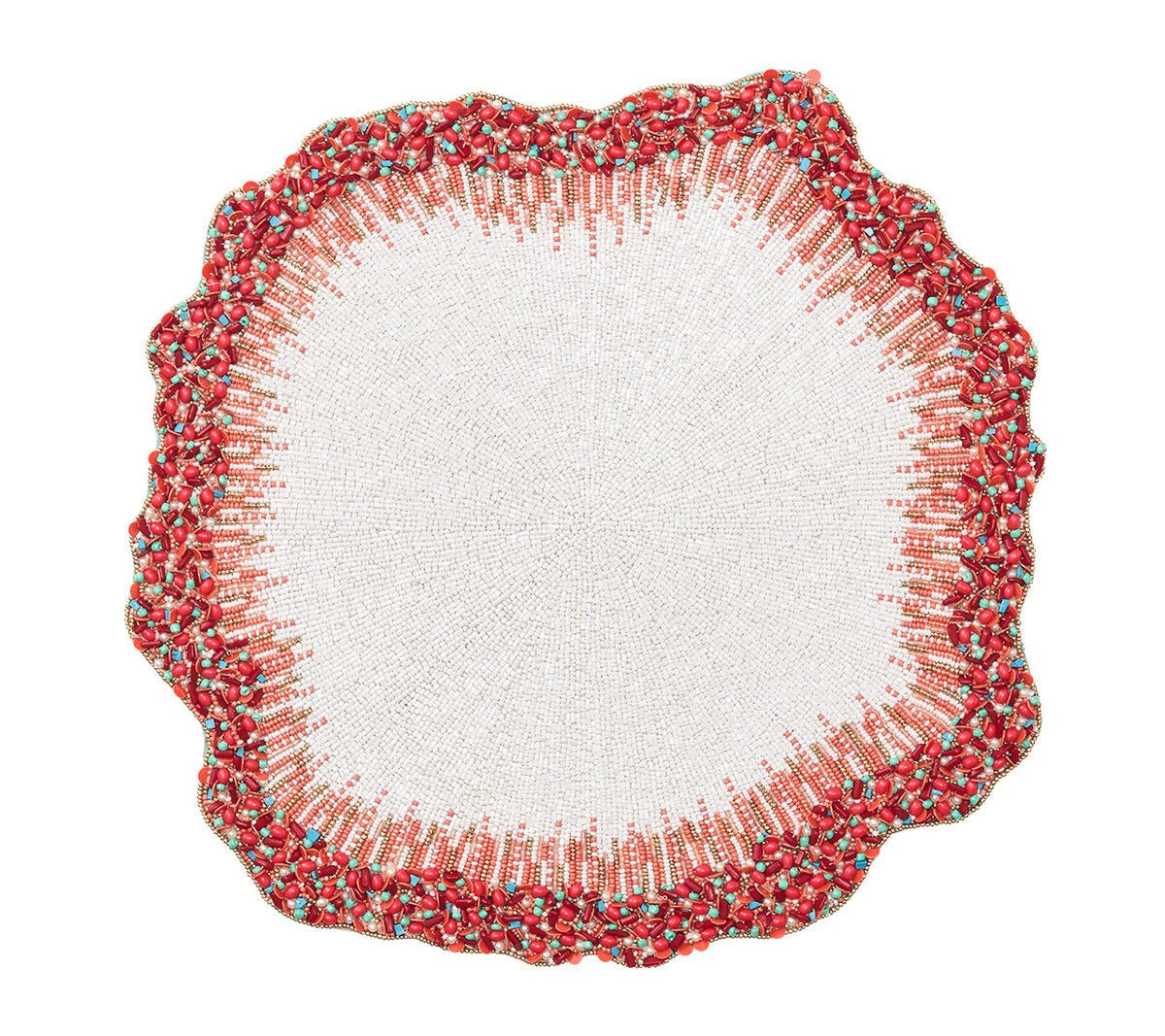 Reef Chic Placemat in White, Coral & Turquoise Set of 2 by Kim Seybert at Fig Linens and Home