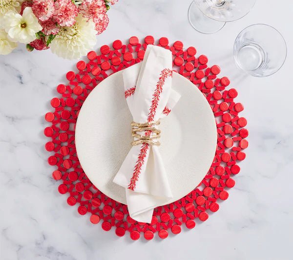Round Bamboo Placemat in Coral Set of 4 by Kim Seybert - Lifestyle at Fig Linens and Home 2
