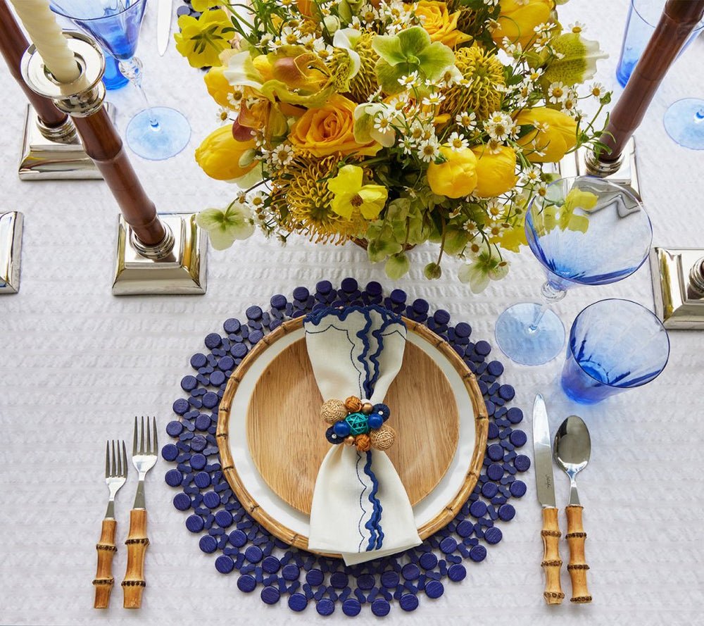 Round Bamboo Placemats in Navy Blue | Kim Seybert at Fig Linens and Home View 4