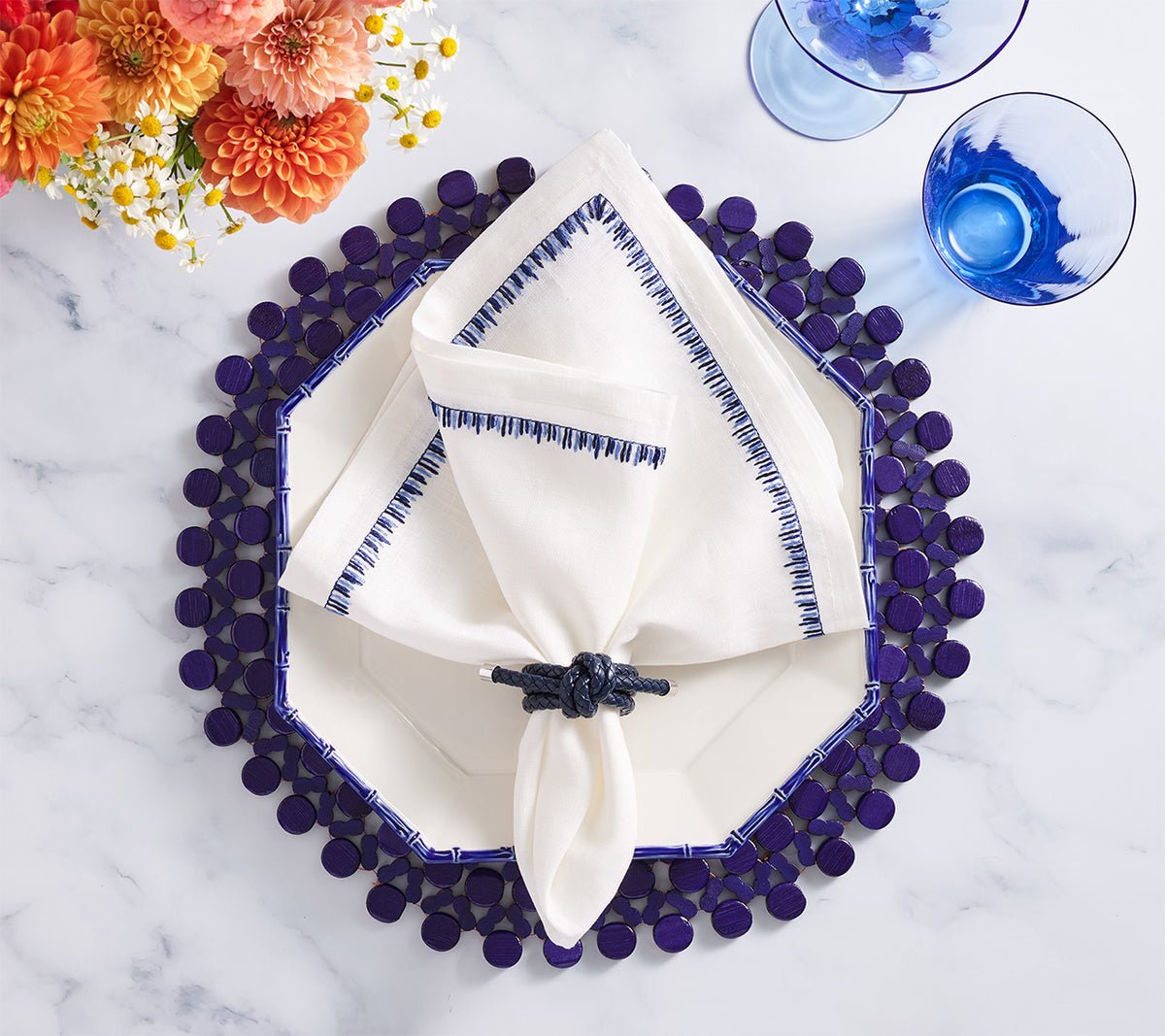 Round Bamboo Placemats in Navy Blue | Kim Seybert at Fig Linens and Home View 3