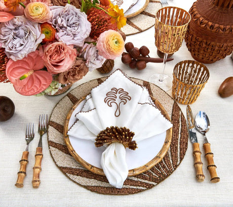 Royal Palm Napkin Ring in Brown & Gold Set of 4 by Kim Seybert at Fig Linens and Home - Lifestyle 4