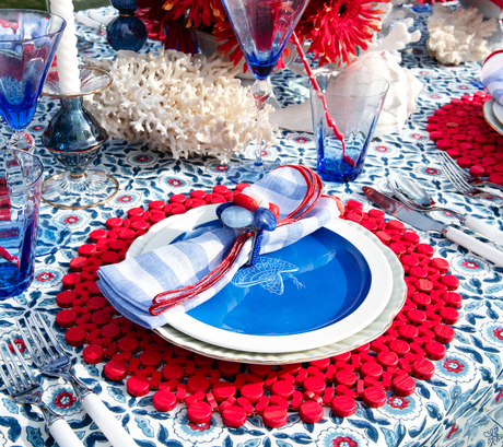Sea Stone Napkin Ring in Red White & Blue Set of 4 by Kim Seybert - LIfestyle 6