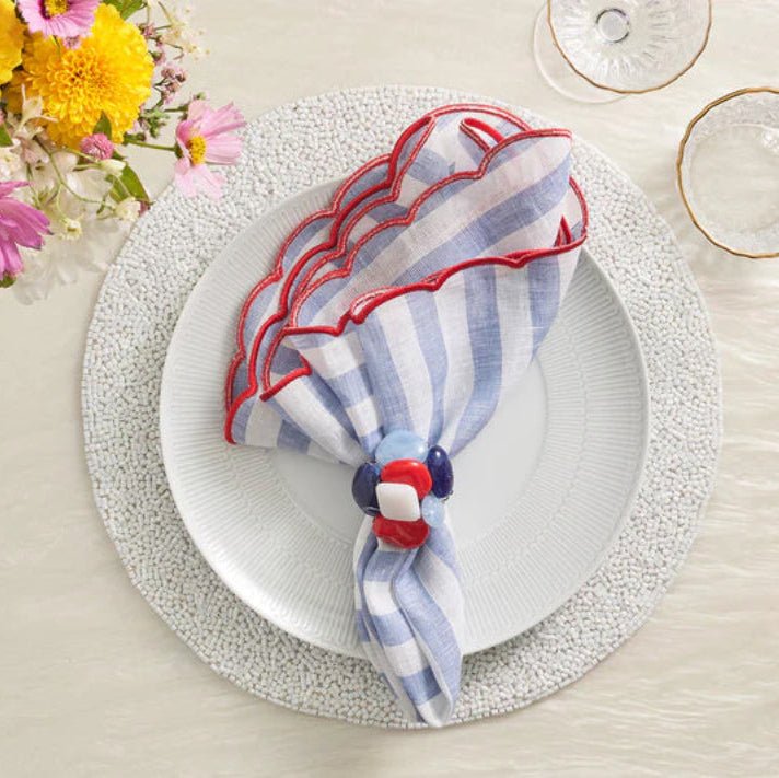 Sea Stone Napkin Ring in Red White & Blue Set of 4 by Kim Seybert - Lifestyle Fig Linens and Home 2